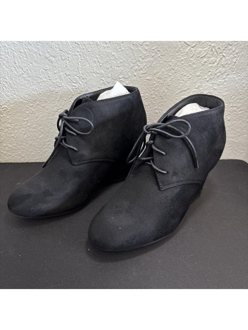 Bonnibel Black Lace Up Wedge Ankle Booties Boots Size 6.5